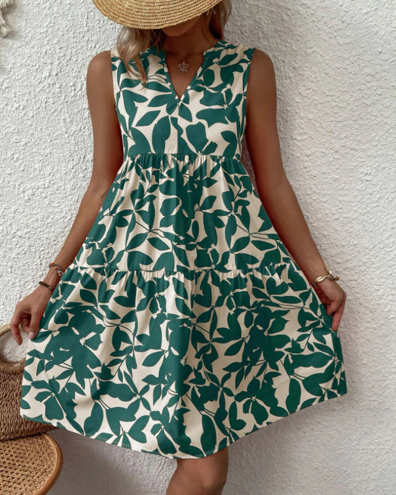 Modefest- Ärmelloses Kleid mit Blättern Grün