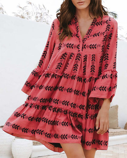Modefest- Elegantes kurzes Kleid mit Modedruck Rot