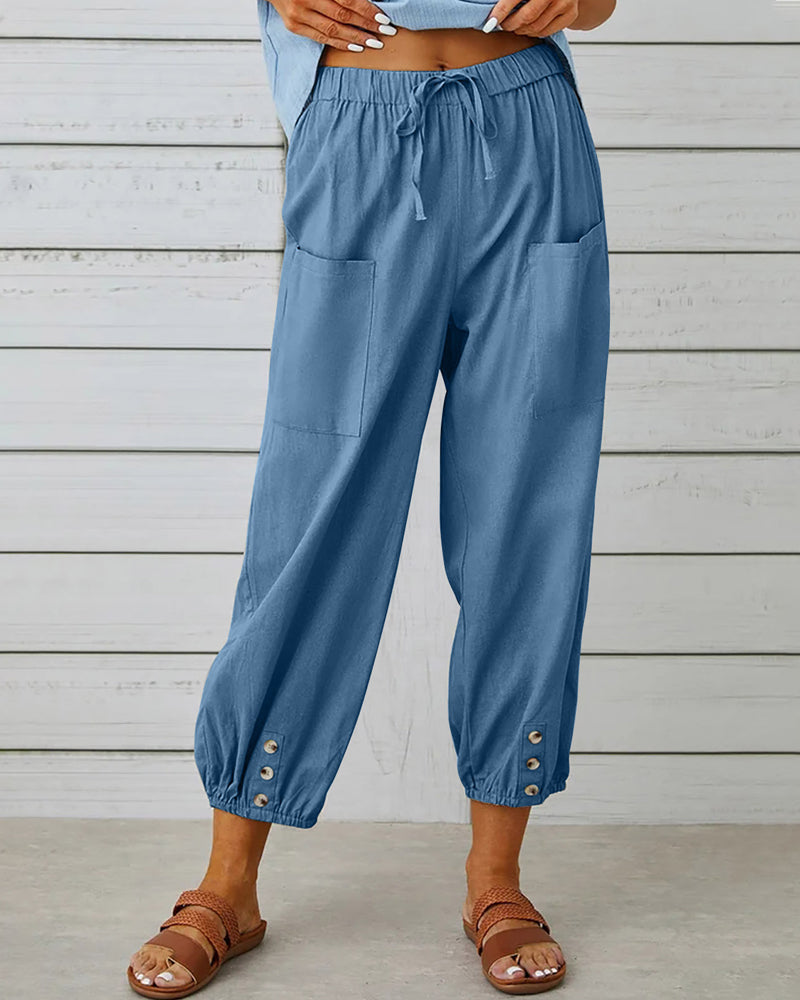 Modefest- Hose mit neun Punkten und hoher Taille Himmelblau