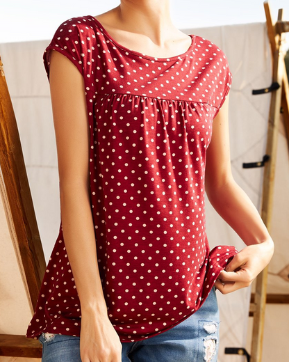 Modefest- T-Shirt mit Blumen- und Polka Dot-Print