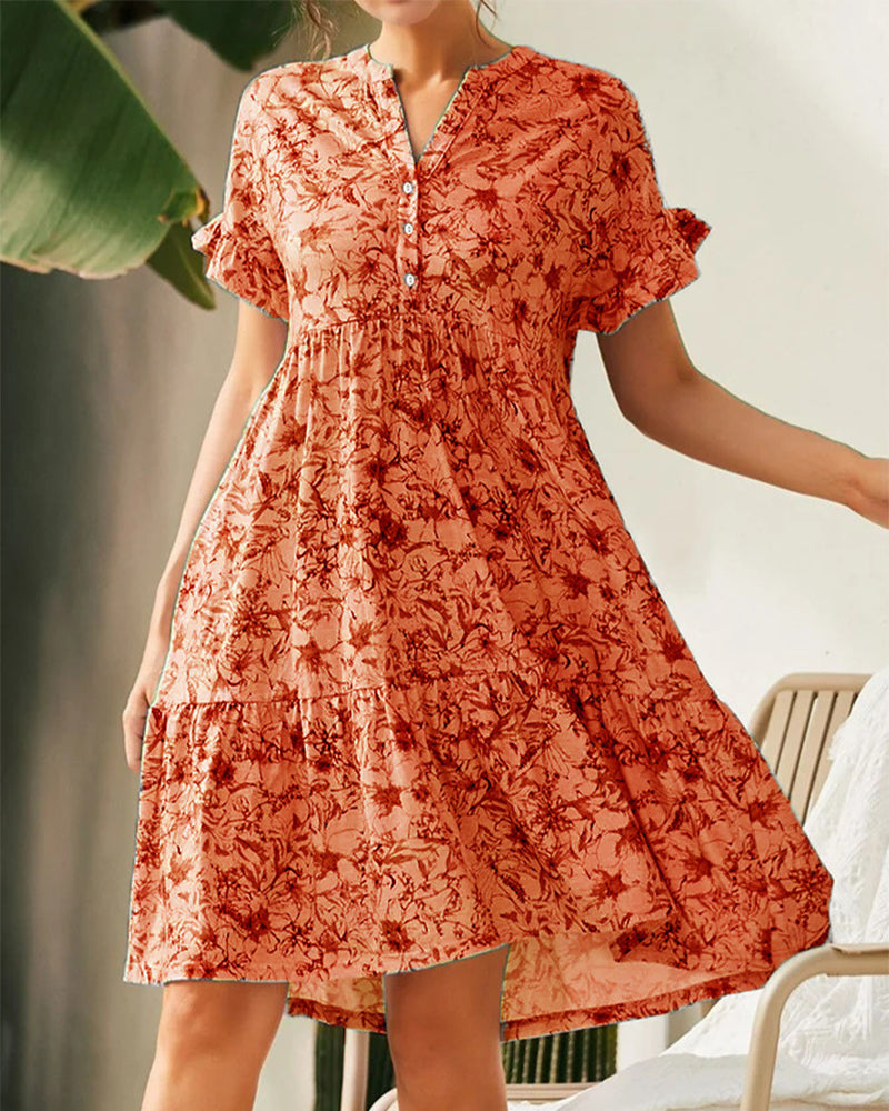 Modefest- Schmal geschnittenes Kleid mit Rosendruck Orange