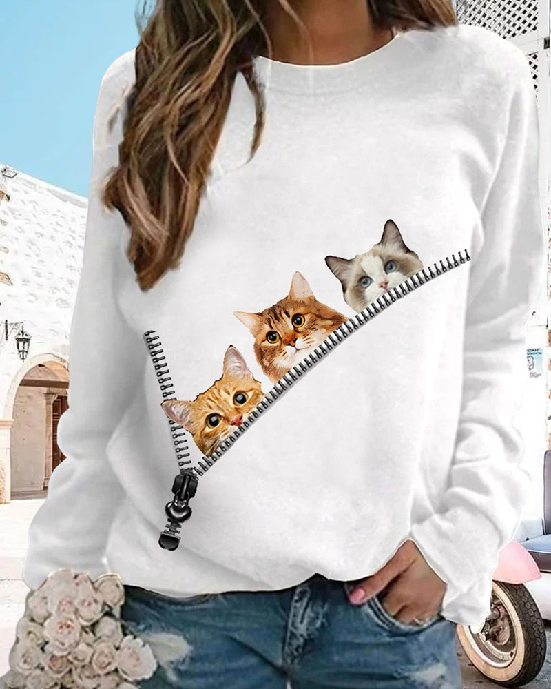 Modefest- Pullover mit Cat-Print
