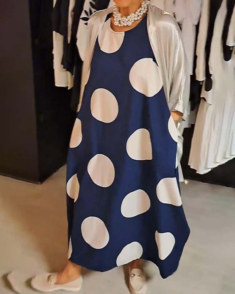 Modefest- Lässiges, ärmelloses Kleid mit großem Polka-Dot-Print