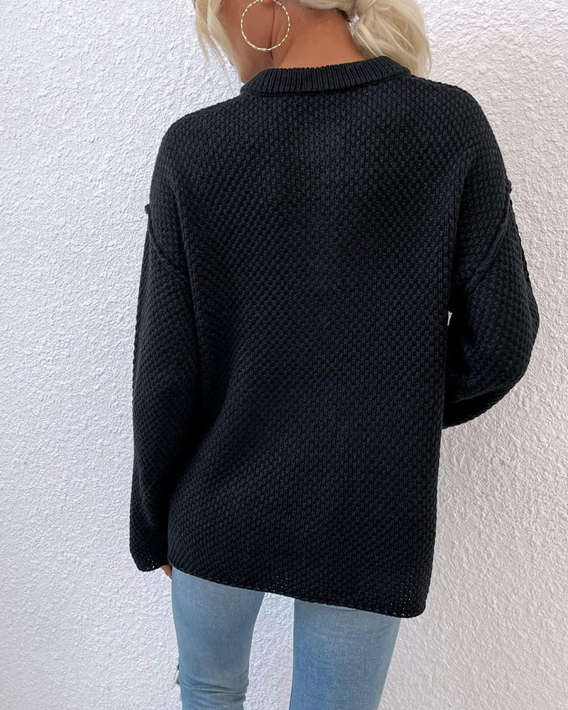 Simple solid color casual button up sweater