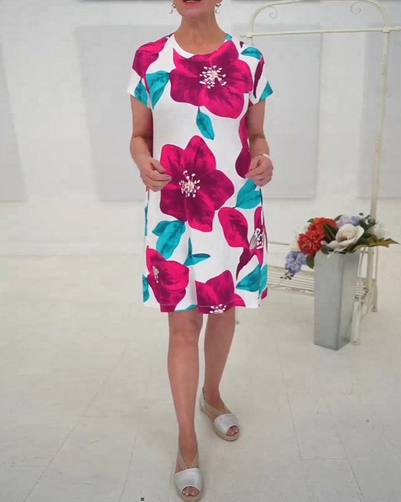 Robe décontractée à imprimé floral, col rond et manches courtes