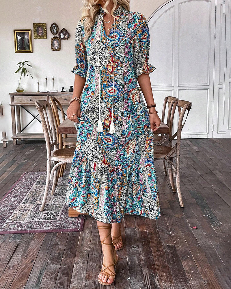 Modefest- Elegantes Kleid mit halben Ärmeln und Paisley-Print