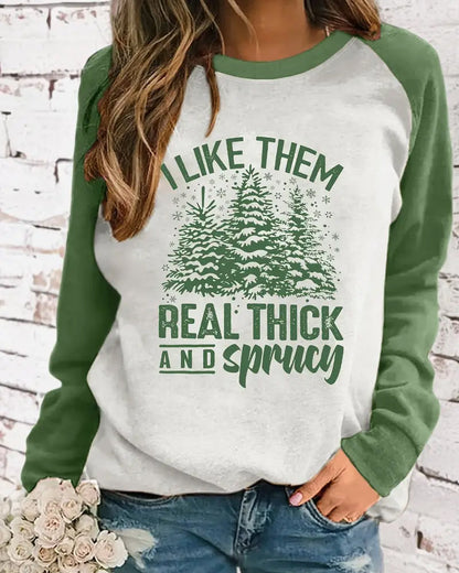 Gemütliches Langarm-Raglan-Sweatshirt mit Weihnachtsbaum- und Buchstaben-Print