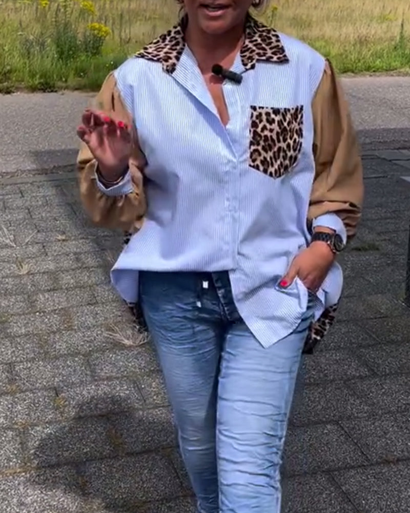 Casual shirt with lapels and leopard print