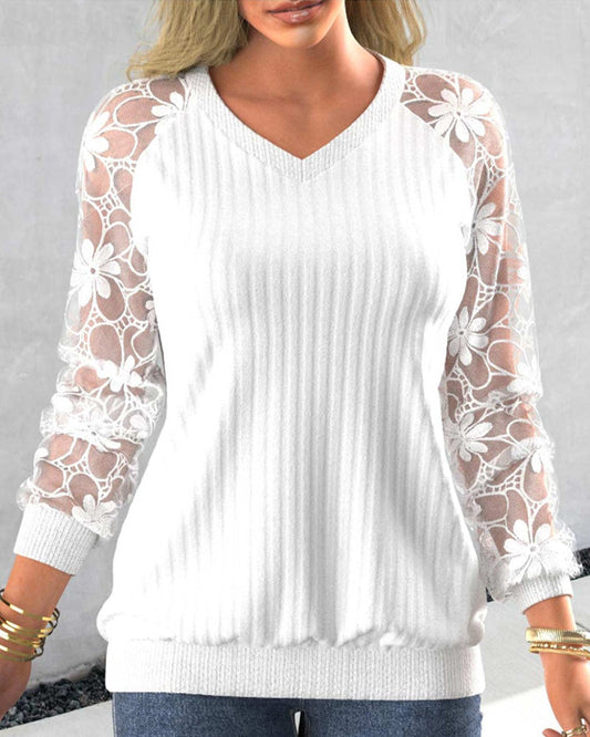 Modefest- Spitzen-Sweatshirt mit langen Ärmeln und Aufdruck Weiß