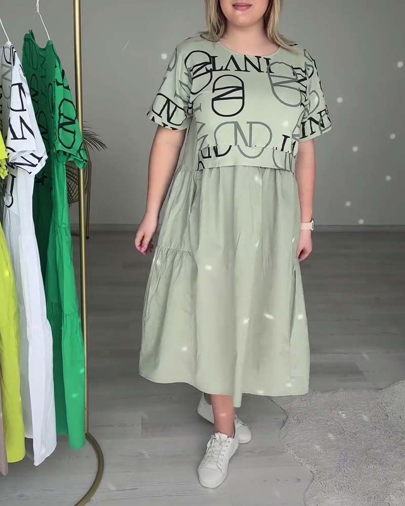 Modefest- Kurzärmliges freizeitkleid mit rundhalsausschnitt und buchstabendruck