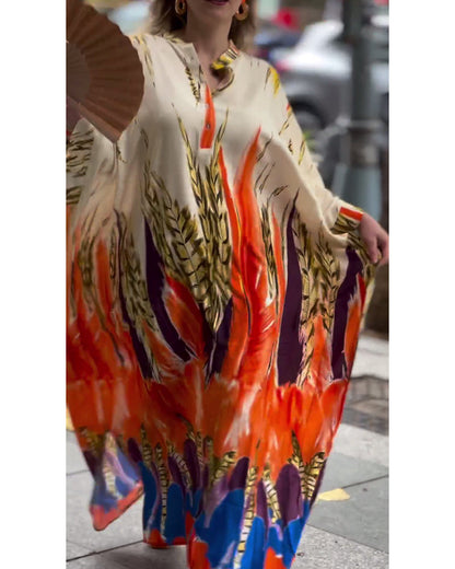 Modefest- Langes Swing-Kleid mit Kontrastfarbdruck