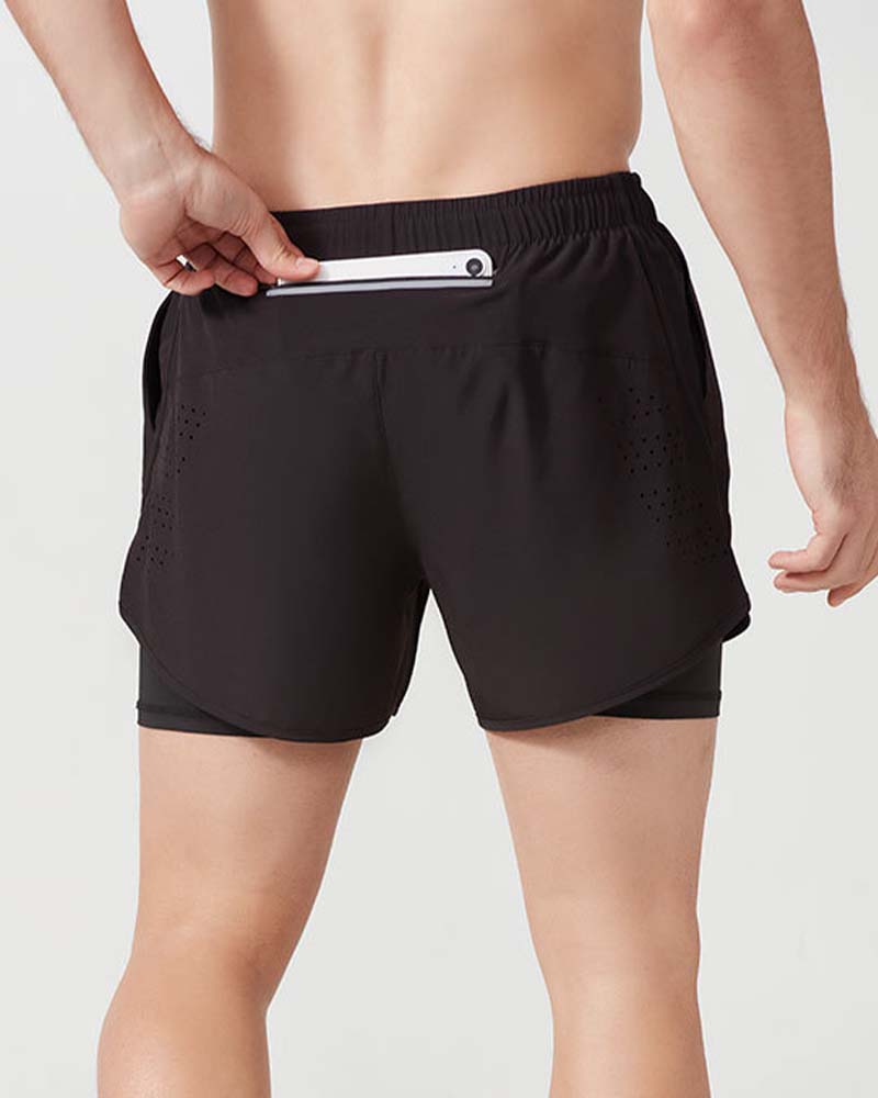 Schnelltrocknende, atmungsaktive doppelschicht-sportshorts für herren