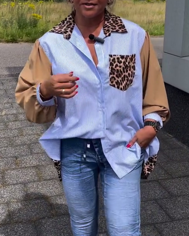 Casual shirt with lapels and leopard print