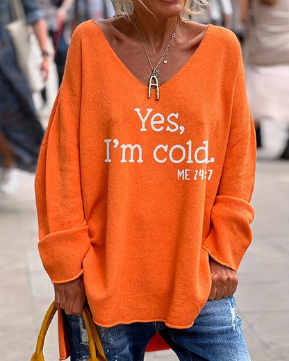 Modefest- Pullover mit V-Ausschnitt und Buchstabenmuster Orange