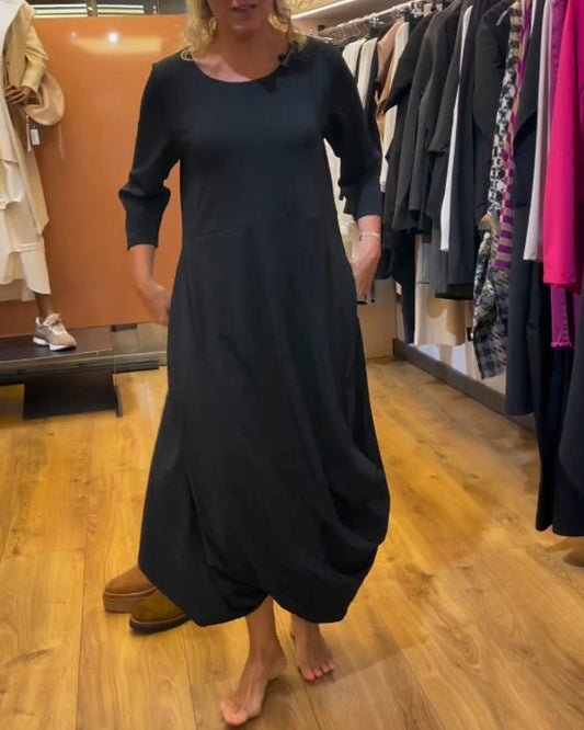 Modefest- Kleid mit langen Ärmeln und Rundhalsausschnitt Schwarz