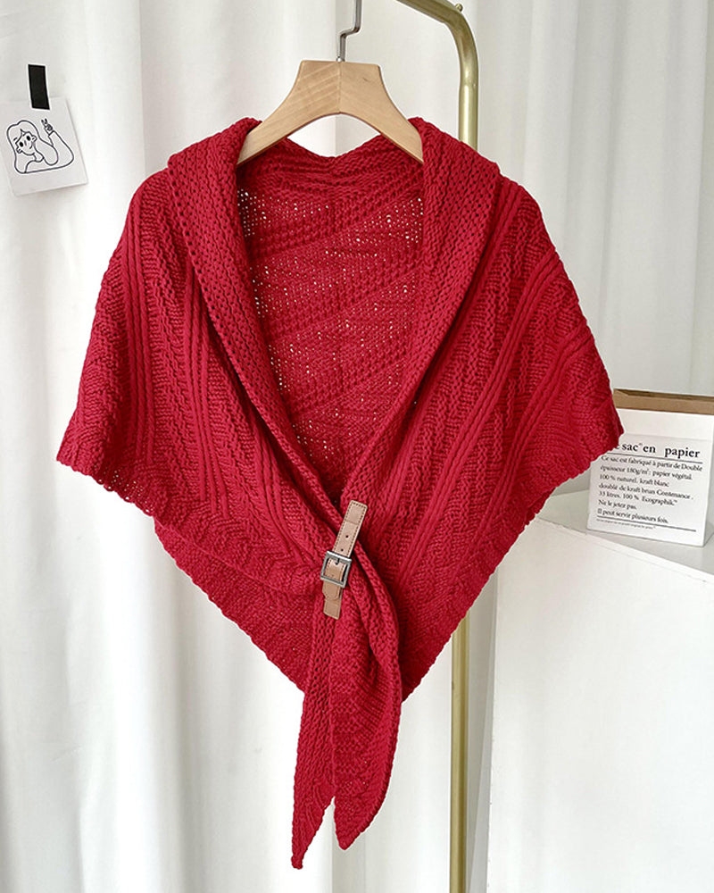 Modefest- Gestricktes Dreieckstuch mit Lederschnalle Rot