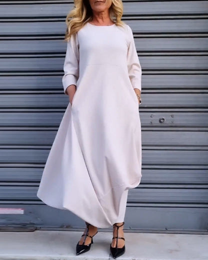 Modefest- Schlichtes einfarbiges Taschenkleid Weiß