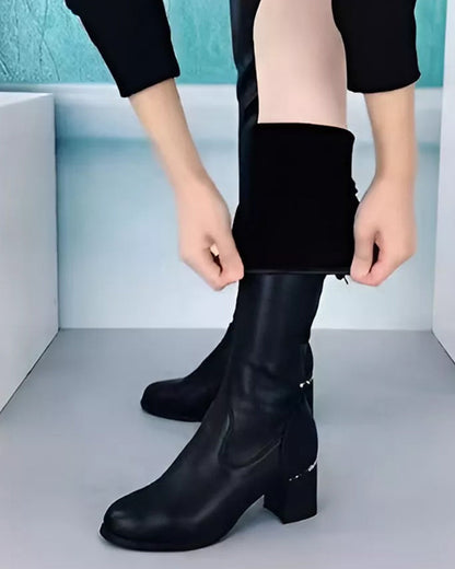 Modefest- Overknee-Stiefel aus Fleece-Stretch mit klobigem Absatz