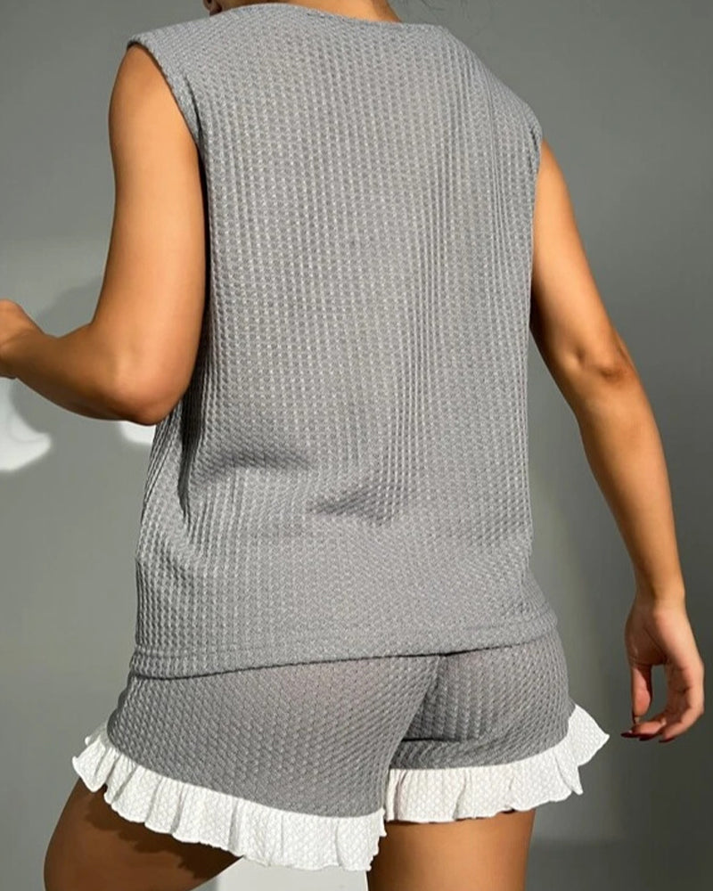 Modefest- Zweiteiliges Top-Shorts-Set in Waffelschleife mit Tasche