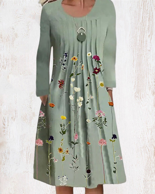 Modefest- Rundhalskleid mit Blumendruck Grün