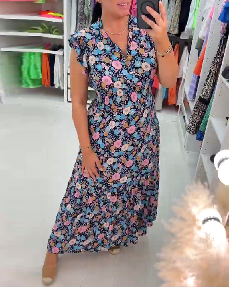 Modefest- Ärmelloses Kleid mit Blumendruck und V-Ausschnitt