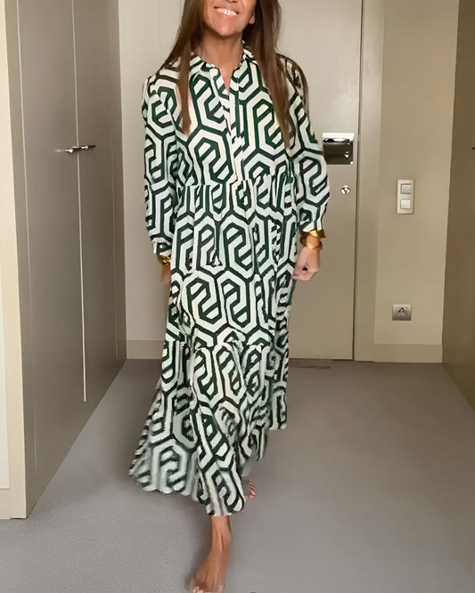 Modefest- Kleid mit neun Punkten und geometrischem Print Grün