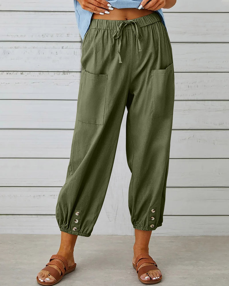 Modefest- Hose mit neun Punkten und hoher Taille Armee grün
