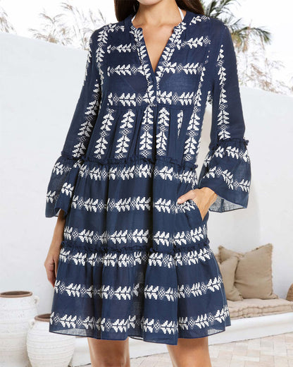 Modefest- Elegantes kurzes Kleid mit Modedruck Marineblau