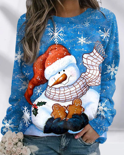 Modefest- Süßes Sweatshirt mit Schneemann-Print für Damen