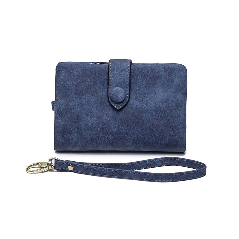 Modefest- Kleine dreifach faltbare Lederbrieftasche für Damen Blau