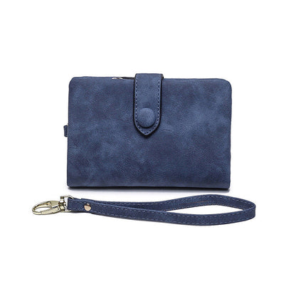 Modefest- Kleine dreifach faltbare Lederbrieftasche für Damen Blau