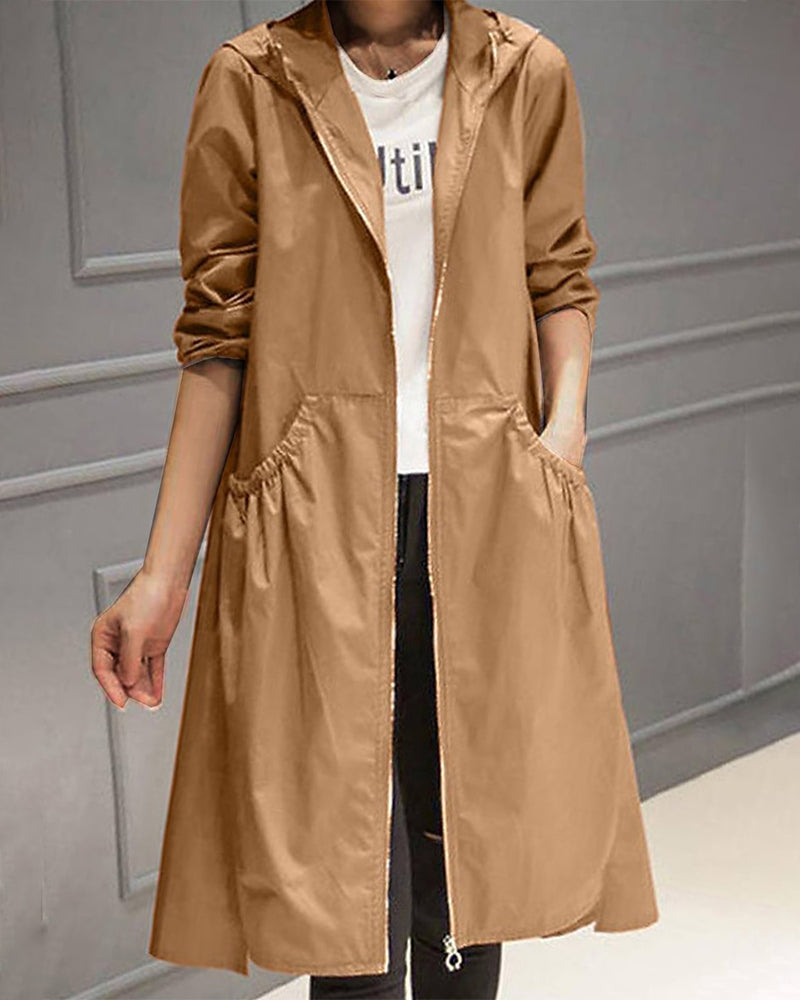 Modefest- Einfarbiger trenchcoat，langer Braun