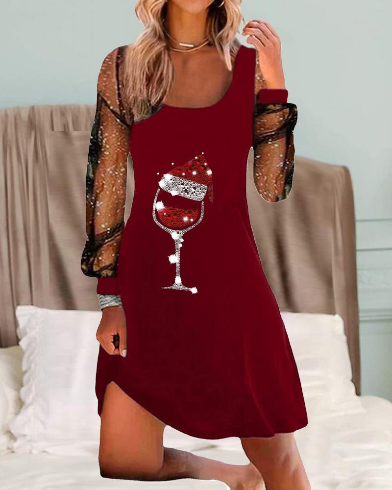 Modefest- Weihnachtliches Kleid mit Weinglas-Print Rot