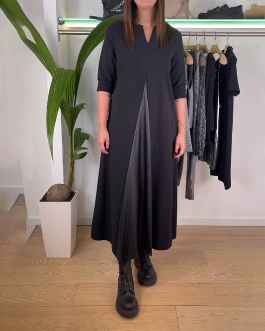 Modefest- Lässiges, einfarbiges Patchwork-Kleid Schwarz