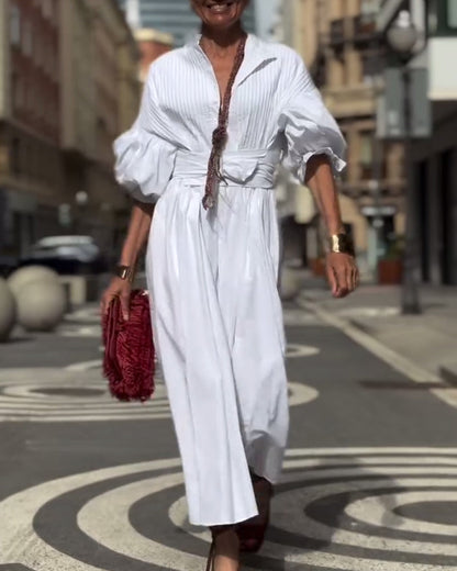 Robe unie tendance avec manches bouffantes et plis