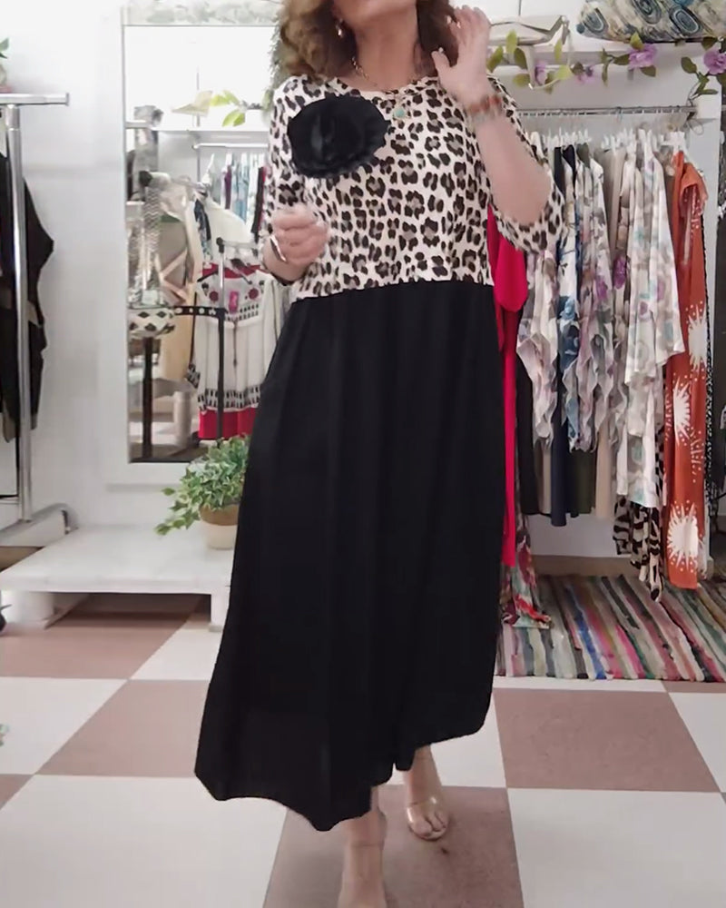 Vestido elegante con estampado de leopardo y paneles