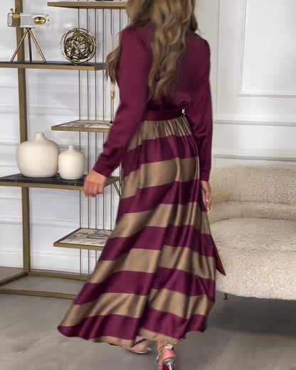 Elegantes kleid mit streifenmuster und reversriemen