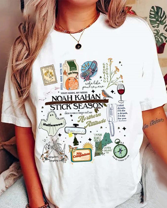 Casual round neck t-shirt with cartoon letter print