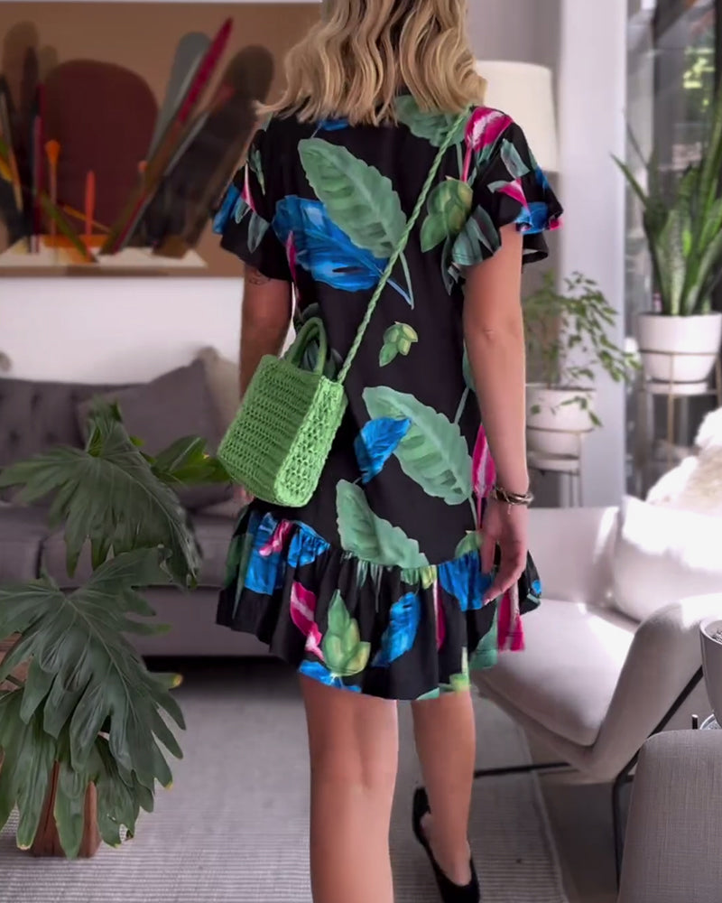 Modefest- Lässiges Kleid mit Blumendruck und Rüschen