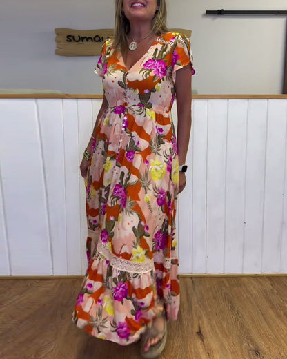 Modefest- Swing-Kleid mit Knopfleiste und Blumenprint