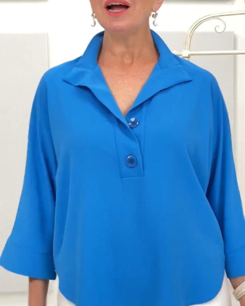 Blouse de tempérament de couleur unie avec revers