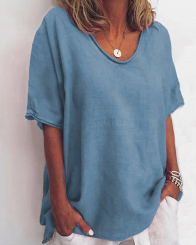 Modefest- Lockeres Rundhals-T-Shirt in einfarbiger Ausführung Blau