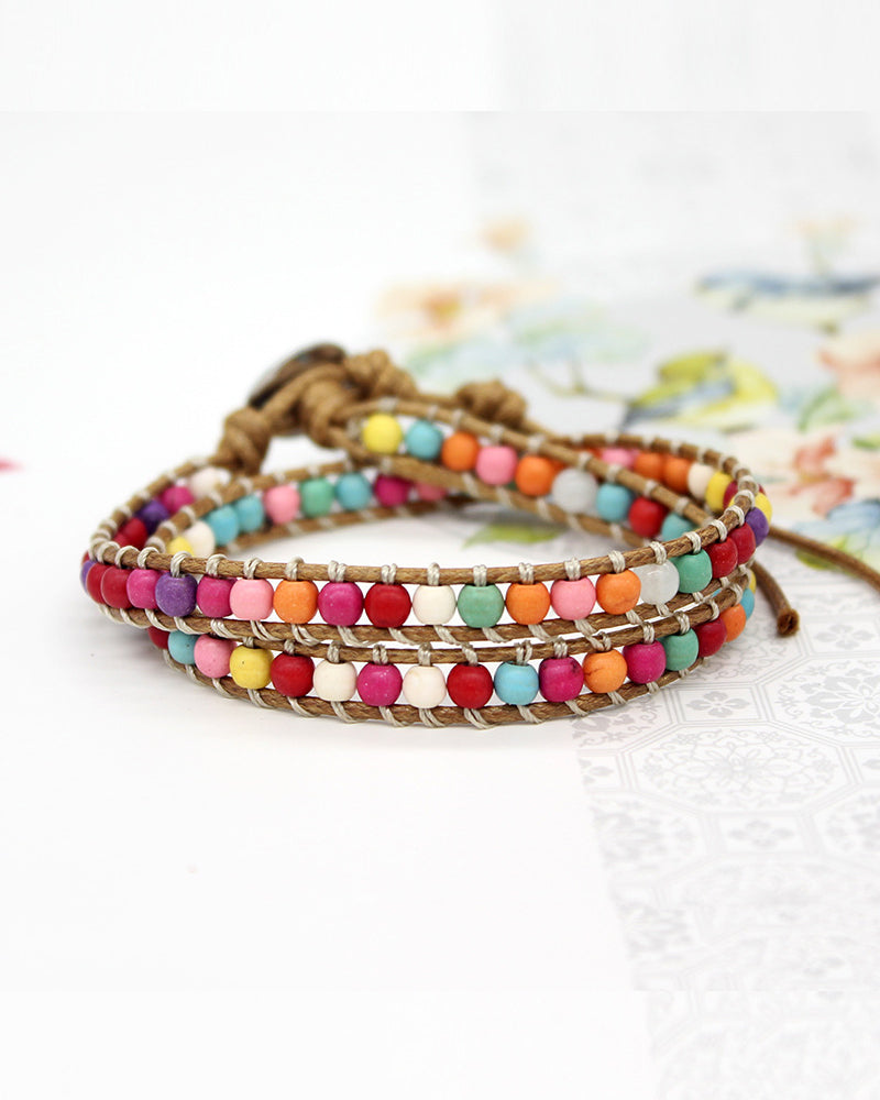 Modefest- Mehrfarbiges Armband mit gewebten Steinperlen und Wickelperlen Mehrfarbig