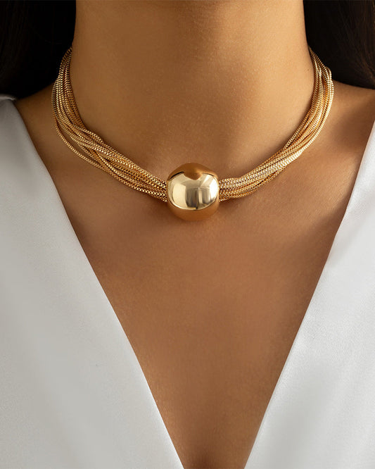 Modefest- Geschichtetes stapelbares geometrisches Kugel-Halskettenarmband Goldenes Halsband