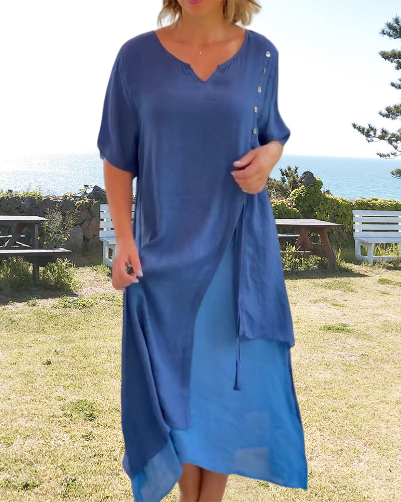 Modefest- Lässiges asymmetrisches Kleid mit kurzen Ärmeln