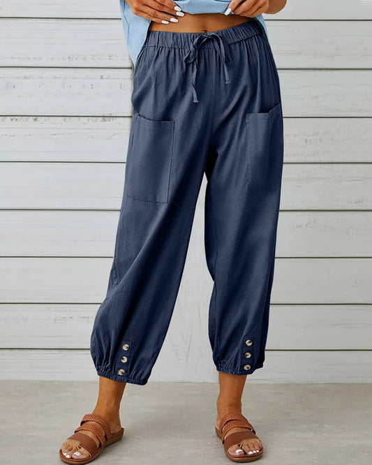Modefest- Hose mit neun Punkten und hoher Taille Marineblau