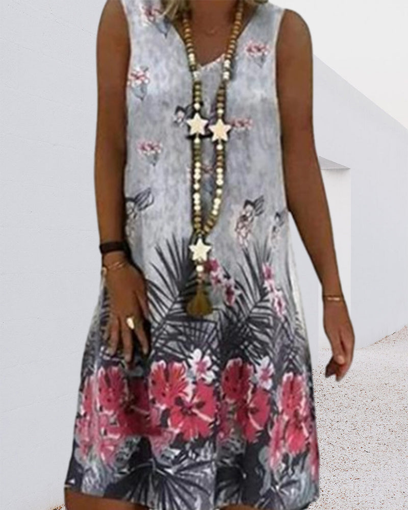 Modefest- Ärmelloses Kleid mit V-Ausschnitt-Print