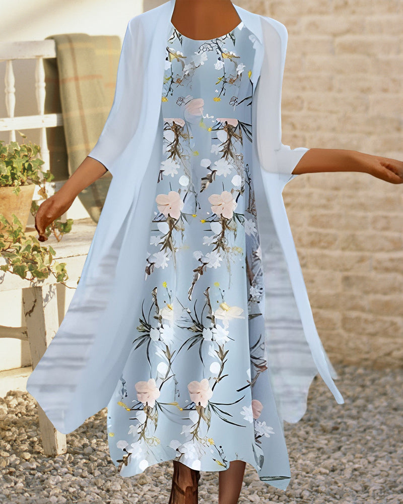Modefest- Lockeres Kleid mit 3/4 Ärmeln und Blumendruck