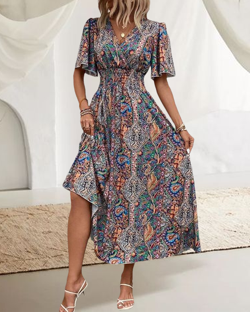Modefest- Kurzarm bedrucktes Kleid