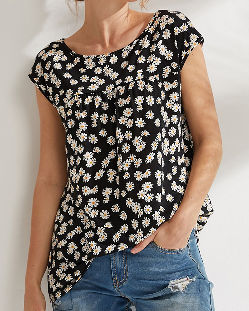Modefest- T-Shirt mit Blumen- und Polka Dot-Print Schwarz
